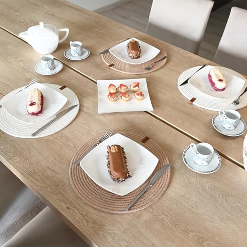 Round Placemats, Set of 4, Handmade by Braided Cotton Cord for Kitchen