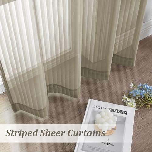 OWENIE Taupe Sheer Curtains - 96 Inches Long 2 Panels Set for Living