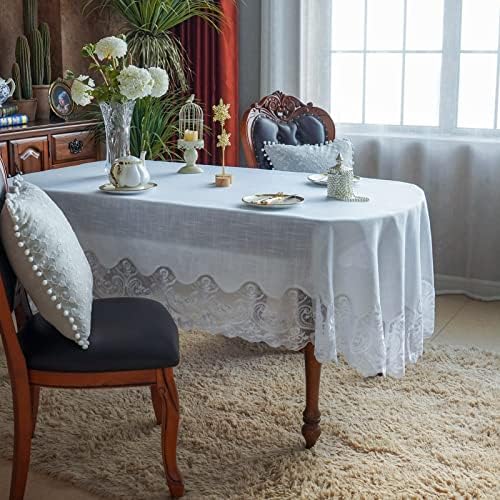 ARTABLE White Lace Oval Tablecloth Macrame Embroidered Modern