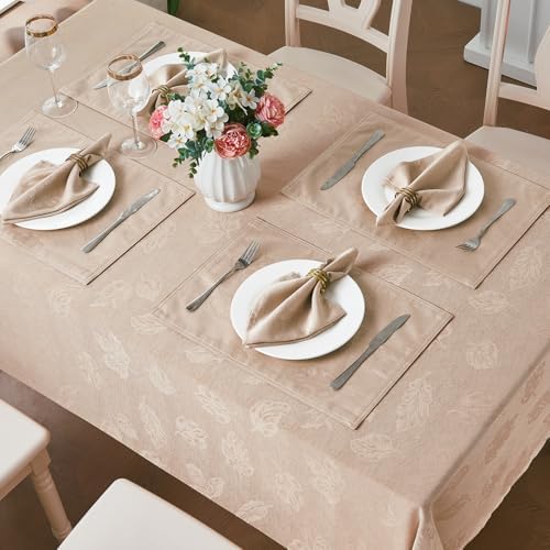 Taupe Jacquard 52x70 Rectangular Thanksgiving Christmas Tablecloth