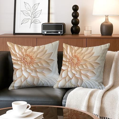 Elegant Floral Throw Pillow Covers Set of 2, Cream and Peach