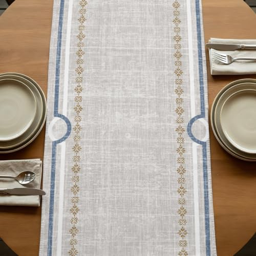 Ivory White Farmhouse Table Runner 72 inches Long Linen Texture