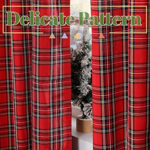 1 Pair Plaid Curtains Farmhouse Retro Window Treatments for Living