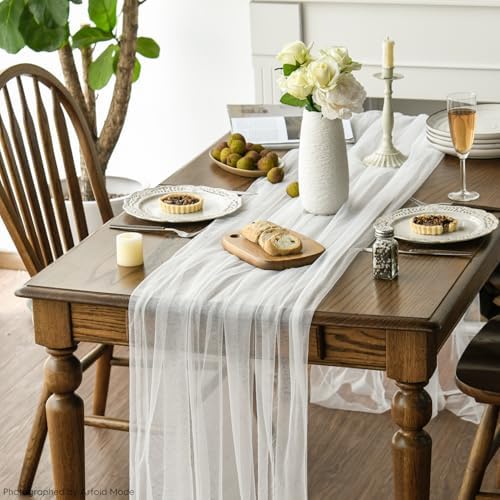Artoid Mode Ivory Gauze Table Runner 120 Inch 10FT, Seasonal Sheer