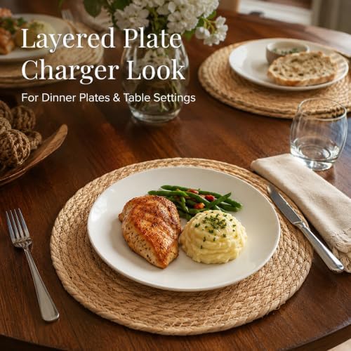13 Inch Round Woven Placemats Set of 8, Natural Rush Rattan Wicker