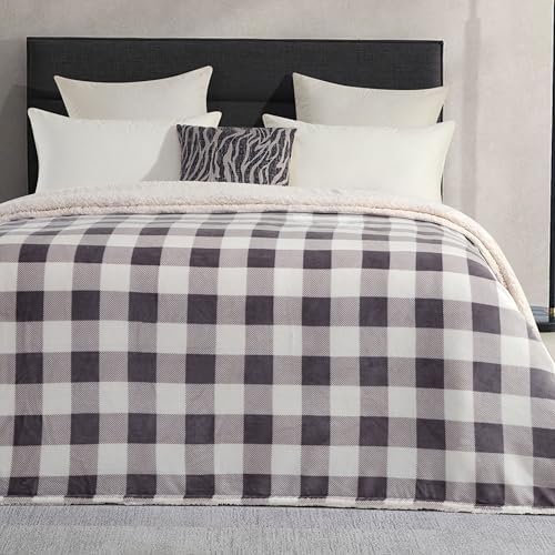 Elegant Comfort Ultra Soft Reversible Buffalo Plaid Flannel Sherpa