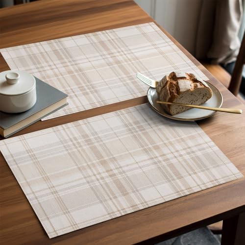 Placemats Set of 8 Farmhouse Plaid Place Mats for Dining Table Rustic