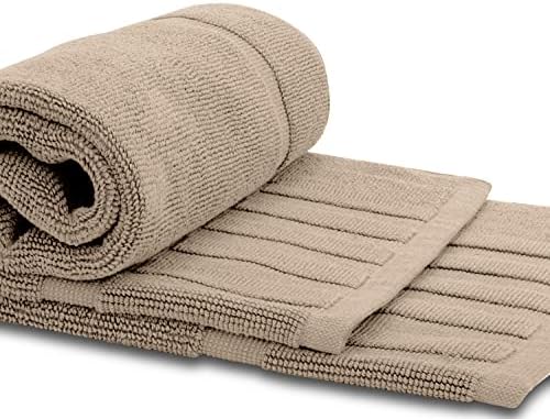 White Classic 2 Luxury Taupe Bath Mats 22 x 34 and 6 Luxury Taupe Hand