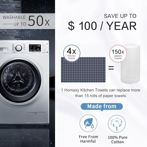 Homaxy 100% Cotton Kitchen Towels 4 Pack-15 X 25 Inches, Grey