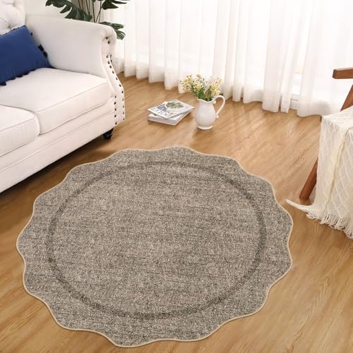 GarveeHome Scalloped Round Rugs 6Ft Washable Area Rug for Playroom