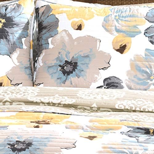 Lush Decor Leah Reversible Floral Quilt Set, 3 Piece Set, King, Yellow