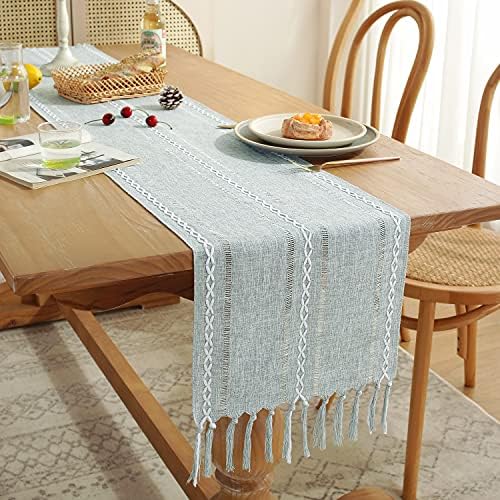Chassic Rustic Farmhouse Style Linen Table Runner, Boho Handmade