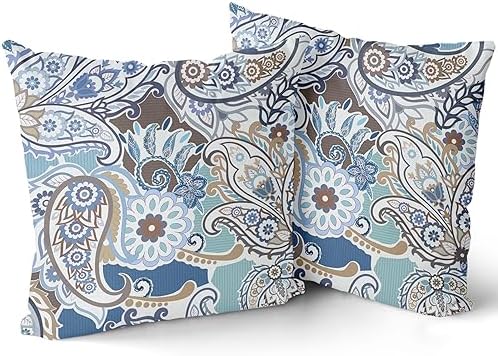 Paisley Pattern Pillow Covers 18X18 Inch Blue Brown Cream Square Couch
