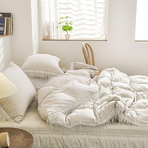 INFLAG Boho Duvet Cover, 100% Cotton Bohemian Tassel Comforter Cover