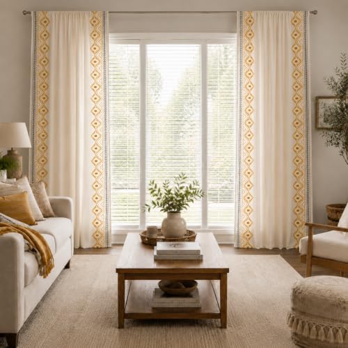 ColorBird Curtains for Living Room Ivory Light Filtering with Yellow