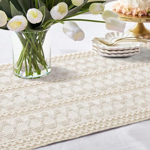 OTOSTAR Boho Table Runner Ivory Macrame Table Runners with Tassels