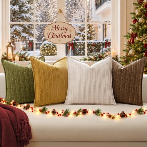 a moment Olive Green Designer Textured Throw Pillow Covers 22x22 Set