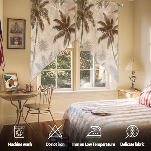 Brown Palm Trees Swag Valance Curtains Vintage Gray Palm Fronds