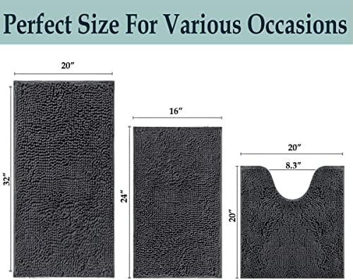 Bathroom Rugs Sets 3 Piece, Extra Soft Absorbent Chenille Bath Rugs