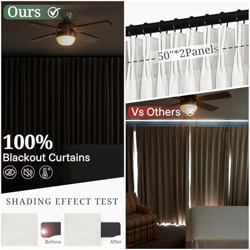 120 Inches Extra Long 50"W Beige White Blackout Curtains Pinch Pleated