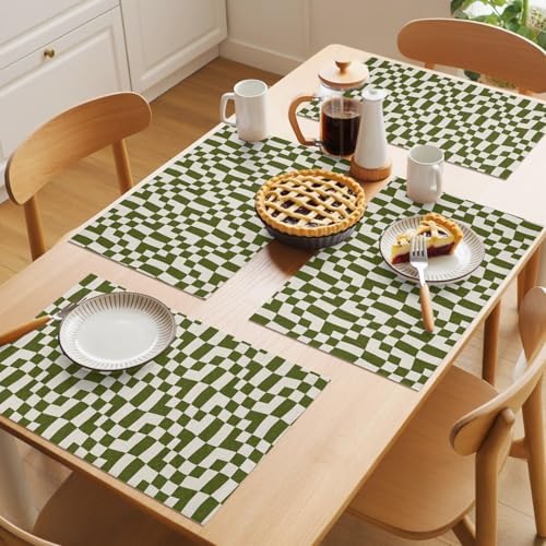Round Placemats Set of 8 Neutral Grid Place Mats Minimalist Modern
