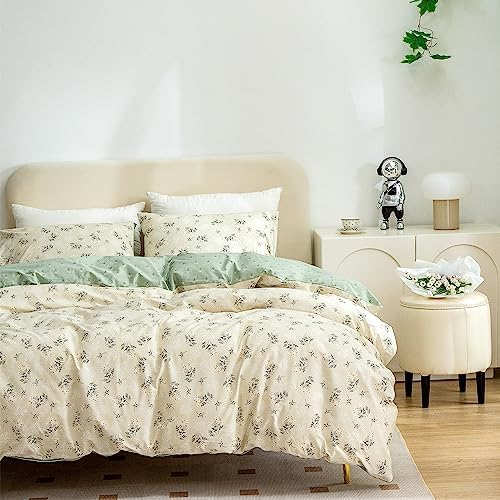 Jane yre Floral Duvet Cover Queen, Brushed Microfiber 3 Pieces Floral