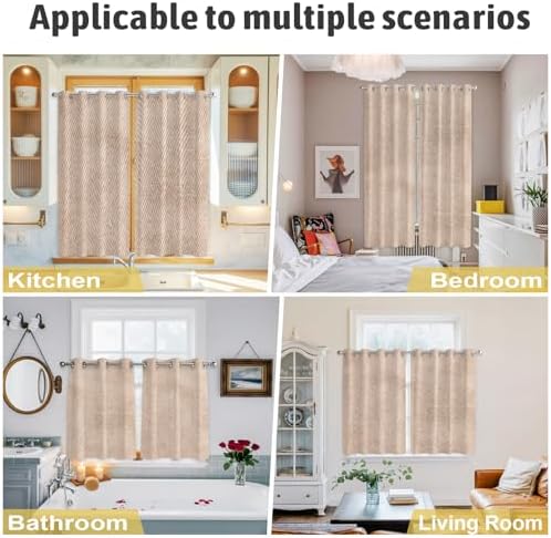 Beige Burlap Texture Window Curtains Panels with Silver