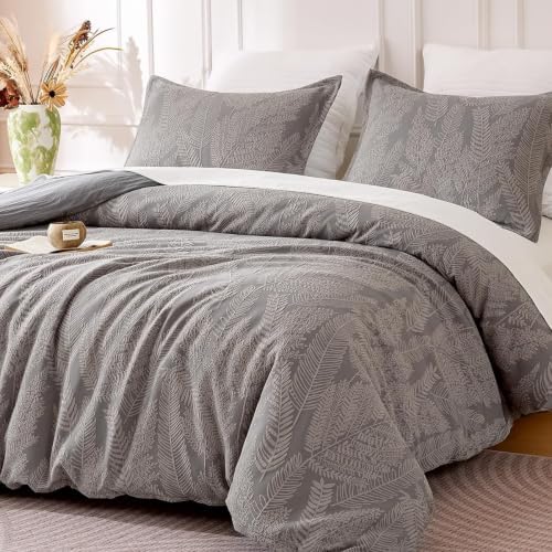 SLEEP ZONE Boho Duvet Cover Set Full Size, Jacquard Leaf 3 Pieces
