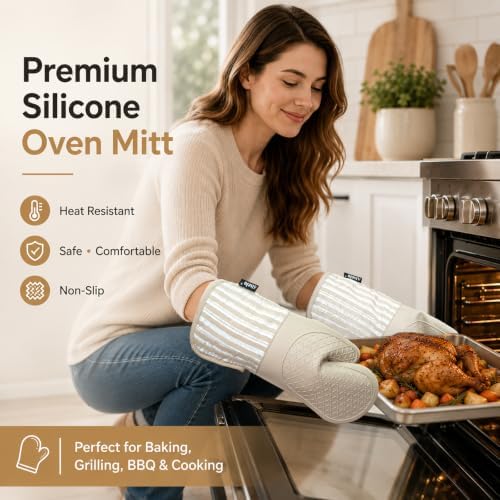 Alselo Silicone Oven Mitts Heat Resistant 932°F with Waterproof &