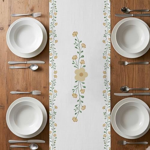 Beige Floral Table Runner 120 Inches Long for Dining Table, Spring
