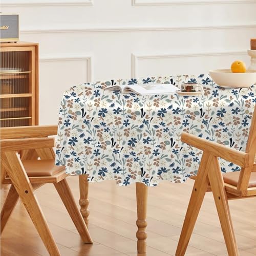 Ditsy Floral Print Oval Table Cloth, Waterproof Duty Vinyl Plaid