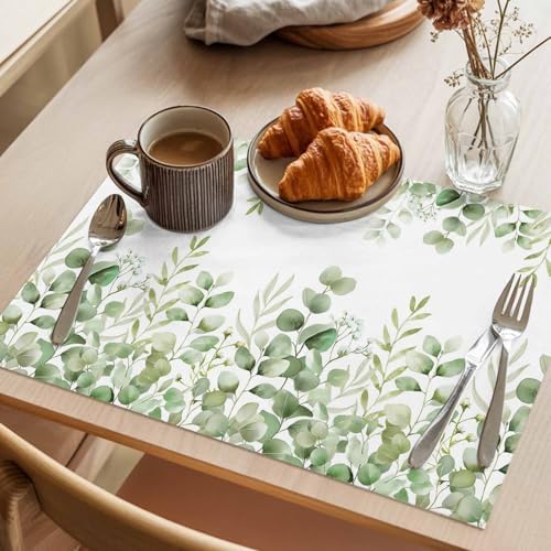 Placemats Set of 8, Light Green Eucalyptus Leaves Woven Placemat