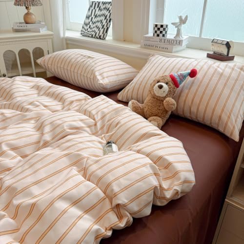 HighBuy Retro Striped Duvet Cover Set King Neutral Stripes Textured