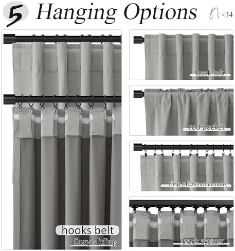 Jowels Grey Linen Blackout Curtains 120 Inches Long 2 Panels for