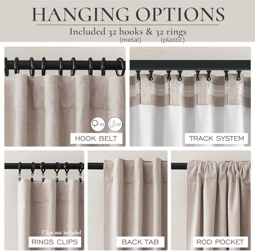QJmydeco Flax Linen Curtains for Living Room 2 Panels Set, 8-3/4 ft