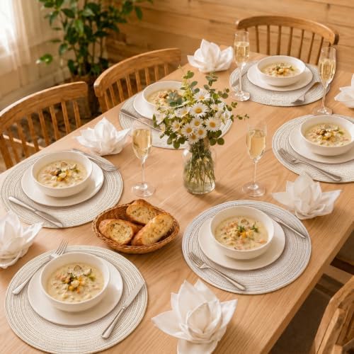 TaroKitc 15 in Round Placemats Set of 8, Washable Woven Placemats Heat