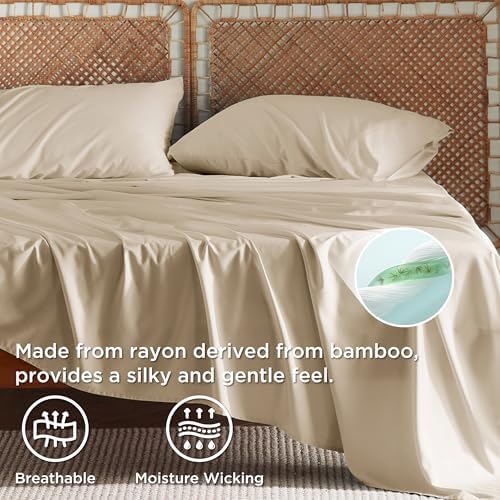 Bedsure King Size Beige Cooling Sheet Set and Boho Duvet Cover Set