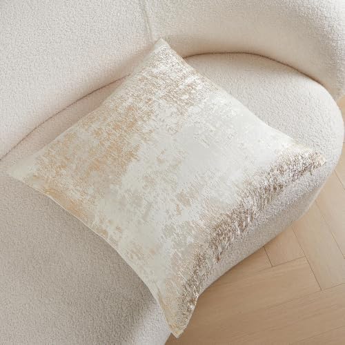 THE-TINOART Textured Beige and Metallic Gold Jacquard Throw Pillow