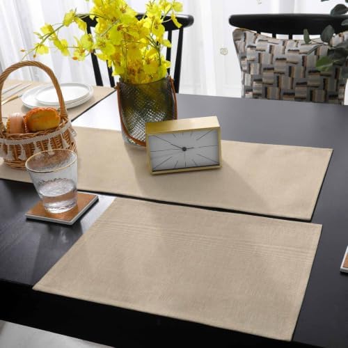 Rustic Beige Table Mats Set of 6 with Table Runner 90 Inches