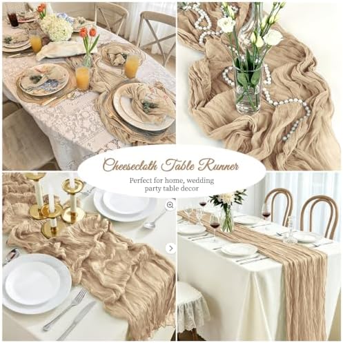 12 Pack Beige Cheesecloth Table Runner 17x108 Inch Semi Sheer Boho