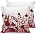 Pillow Covers 18x18 Set of 2, Dark Red Floral Square Throw Pillow