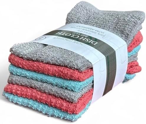 12-Pack, 100% Cotton Ribbed Bar Mops Dish Cloths, Dish Towels, Super