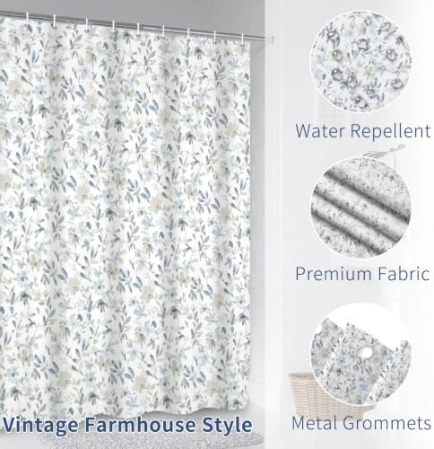 Leowefowa Neutral Floral Shower Curtain 72x72 Inch, Beige Gray