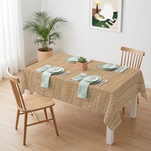 Minimalist Light Brown Waterproof Tablecloth Rectangle Washable Table