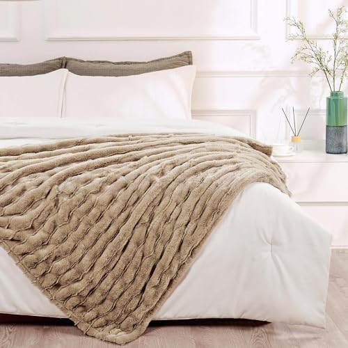 Home Soft Things Stretchy Solid Color Faux Fur Throw with Micromink