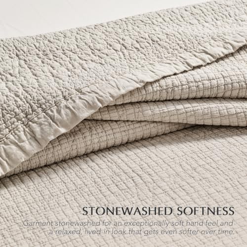 EverGrace Stonewashed Textured Cotton Quilt Set, Queen Size, Flax