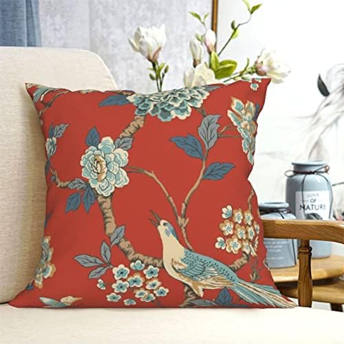Chinoiserie Pillow Cover Cushion Cover Red Floral Bird Throw Pillow