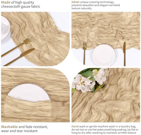 14 Pack Beige Cheesecloth Table Runner 17x108 Inch Semi Sheer Boho