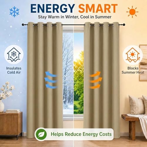 Simplebrand Taupe Blackout Curtains 84 Inch Length 2 Panels Set for