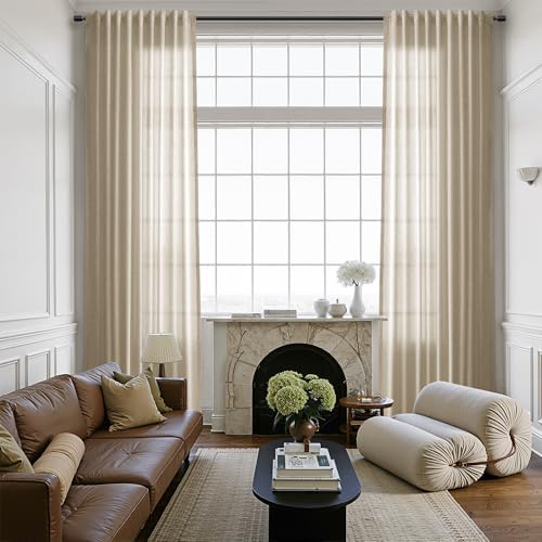 Nanspring Linen Curtains 96 Inch Long for Bedroom Hook Belt Taupe